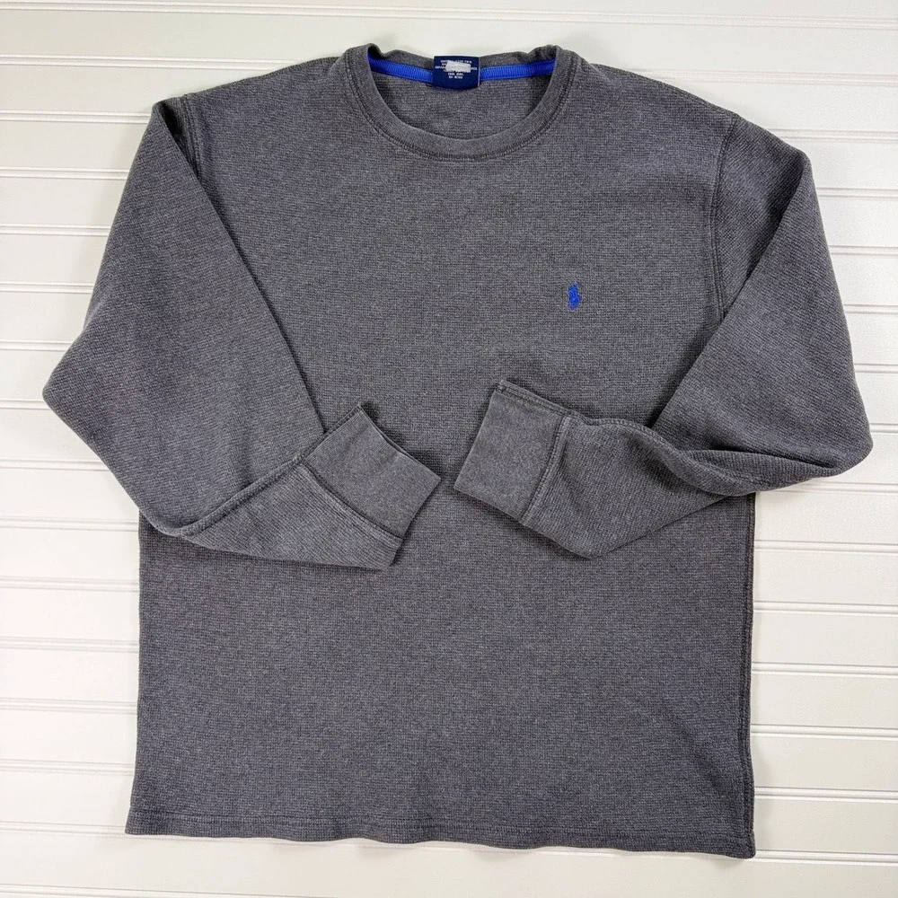 Polo Ralph Lauren Men's Gray‎ Waffle Knit Long Sleeve Sleep Shirt Top XL